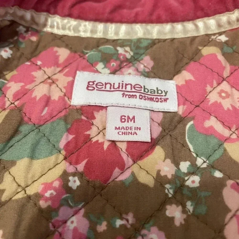 Genuine Kids by OshKosh 6 Months Pink Velvet Coat, Girl, Buttons, Quilted
